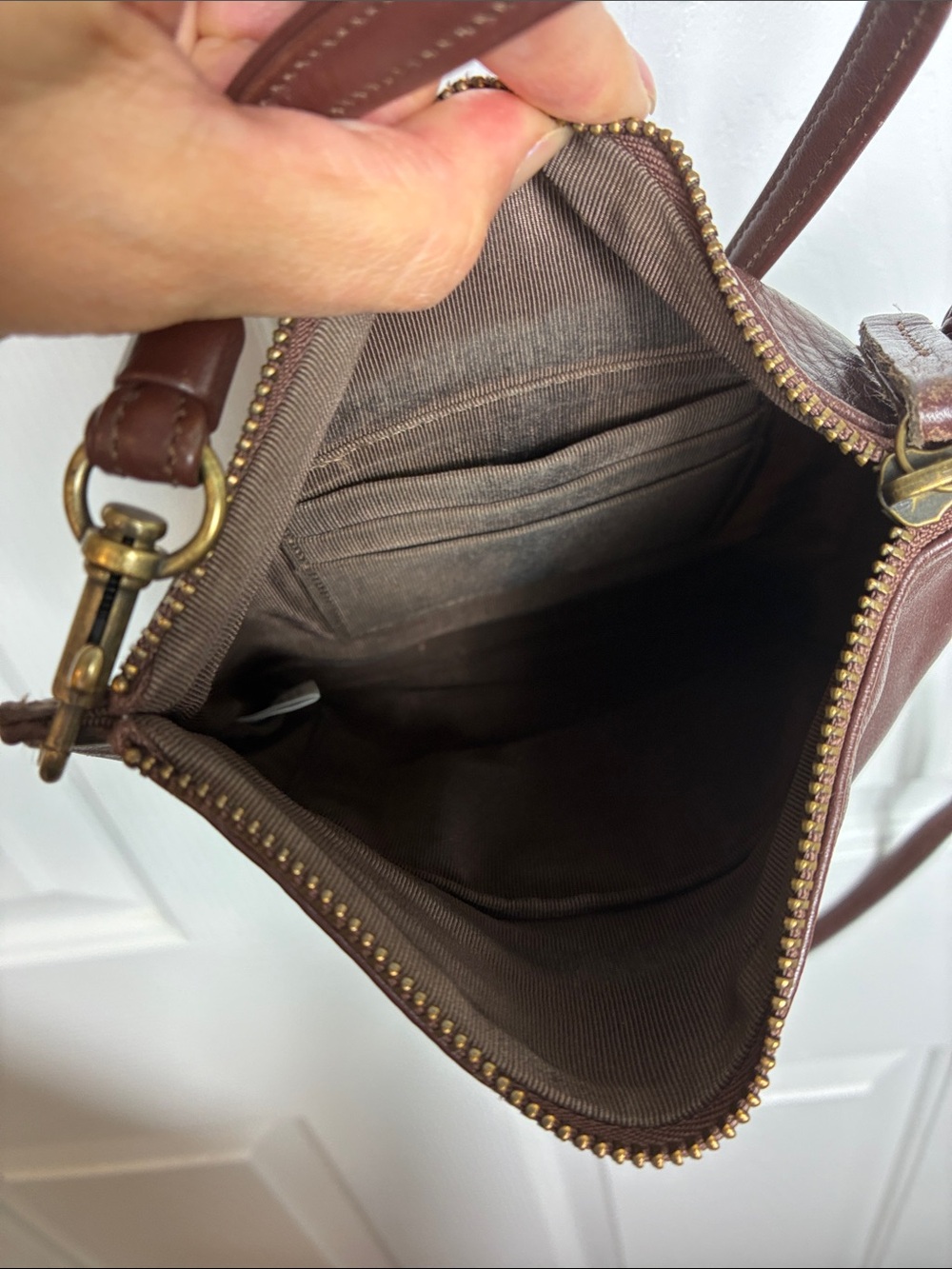 Eileen Fisher Brown/ Oxblood Leather Messenger Crossbody - Picture 5 of 12